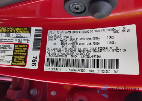 2019 Toyota Tacoma Sr5 from USA, damaged, VIN 3TMBZ5DN4KM018602